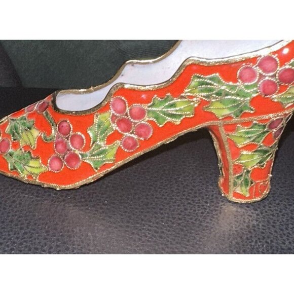Vintage Cloisonné Shoe Figurine Collectibles Enamel Ornament Embellished Holly - Picture 2 of 2